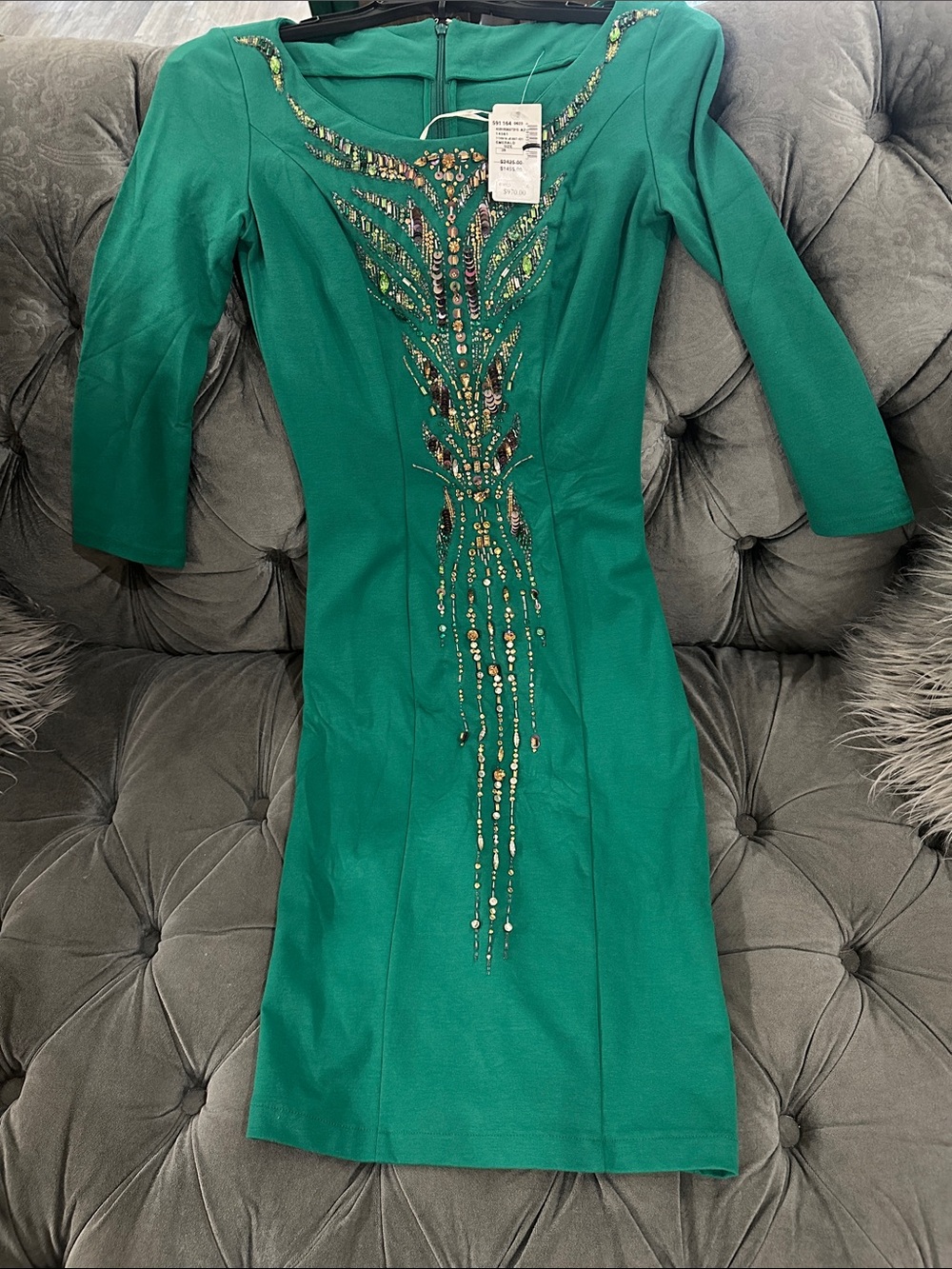 Roberto Cavalli Teal Beaded Sheath Dress - Picture 2 of 4